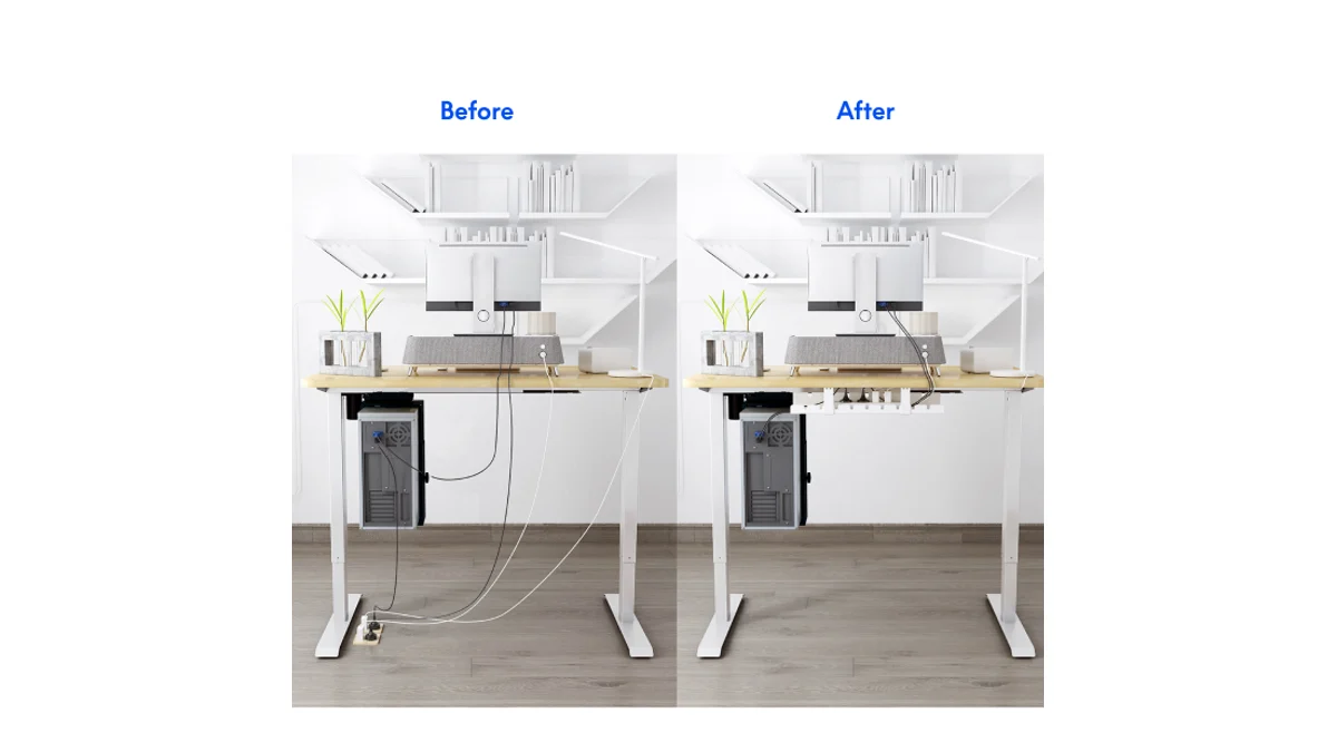 Heavy-duty steel under-desk cable management tray