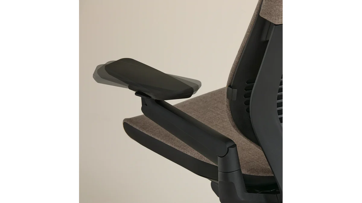 Steelcase Gesture 360-degree rotating armrest mechanism closeup