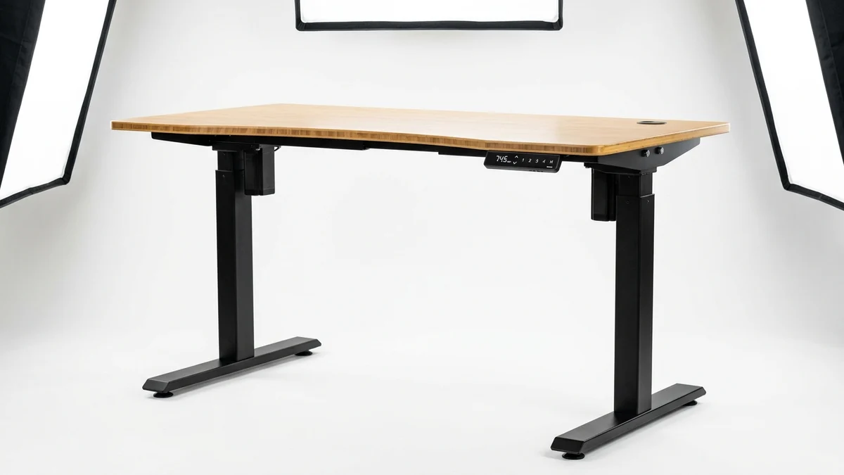 Uplift V2 Compact standing desk with solid bamboo desktop